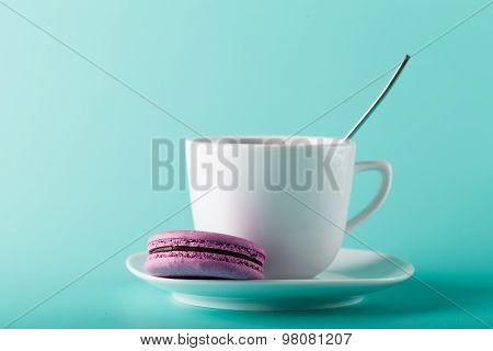 Coffee Cup On Aqua Background With Place For An Inscription