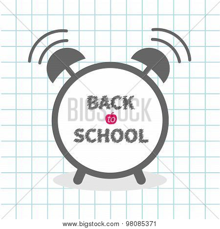 Alarm Cloack With Chalk Text On Paper Sheet Background Exercise Book Back To School. Back To School