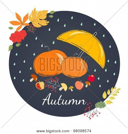Rainy autumn with yellow umbrella
