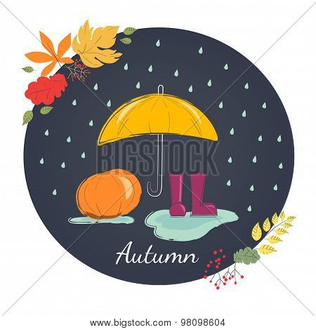 Rainy autumn with rubber boots. Season of rains.