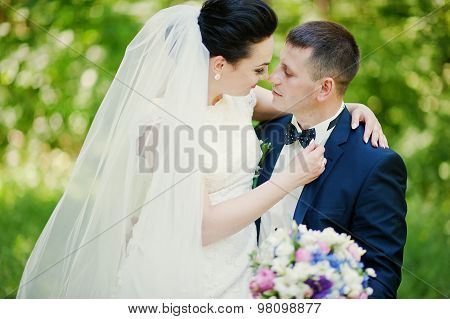 Close Up Portrait Of Wedding Couple
