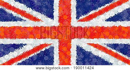 British flag with flowers. Floral background with flag of United Kingdom