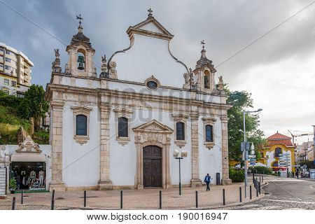 LEIRIA,PORTUGAL - MAY 11,2017 - View at the church of Espirito Santo in Leiria. Leiria is located in the Centro Region halfway between Lisbon and Porto.