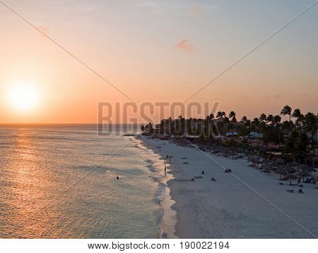 Druif beach on Aruba island in the Caribbean at sunset