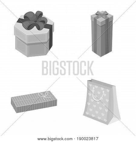 Gift box with bow, gift bag.Gifts and certificates set collection icons in monochrome style vector symbol stock illustration .