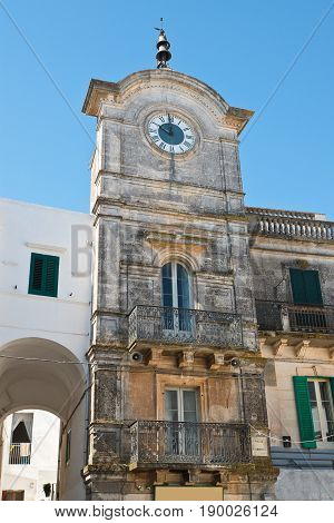 Perspective of the Clocktower of Cisternino. Puglia. Italy.