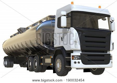 Large white truck tanker with a polished metal trailer. Views from all sides. 3d illustration