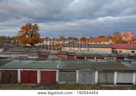 Old garages in line - Poland Europe.