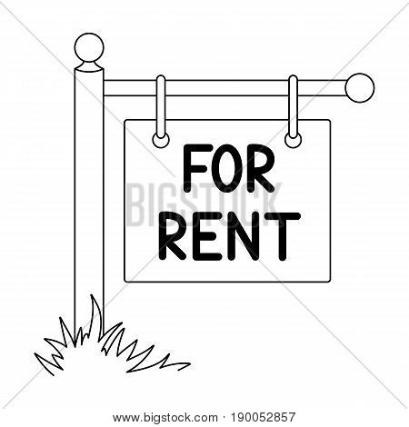 A sign on the pole for rent.Realtor single icon in outline style vector symbol stock illustration .