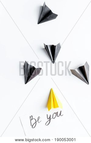 choice concept paper boats on white background top view.