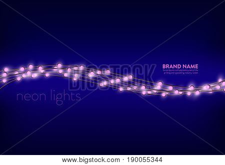 Vector illustration of a purple background with a several lines of pink neon lights. Excellent banner for advertising holiday discounts and sales