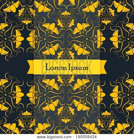 Invitation Card With Decor - Ottoman Floral Pattern In Gold Colo