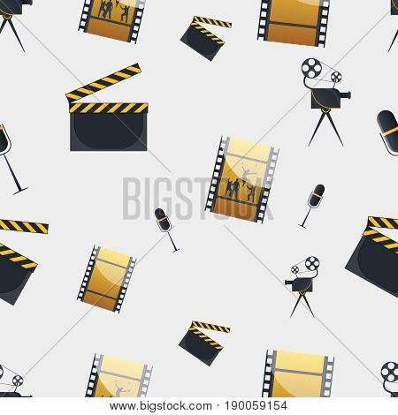 Cinema Concept Seamless Pattern. Flat Vector Cartoon Cinema Illustration. Objects Isolated On A Whit