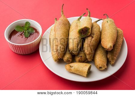 Stuffed Chilli Pakora or mirchi pakoda or mirchi vada, An extremely delicious and mouth watering snack of Pakistani & Indian People