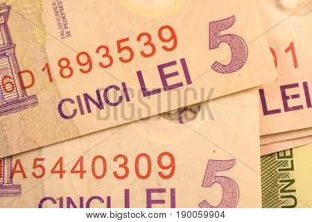 Close up Romanian currency note, LEI or LEU, Romania