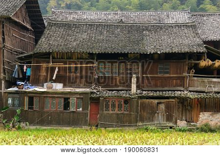 China Zhaoxing - gorgeous Dong village is packed whit traditional wooden structures several wind-and-rain bridges and remarkable drum towers Guizhou province