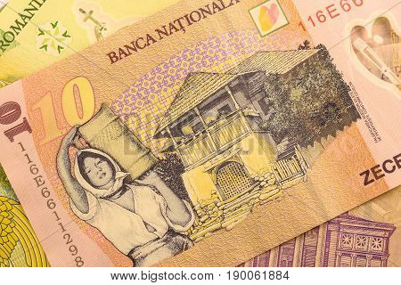 Close up Romanian currency note, LEI or LEU, Romania
