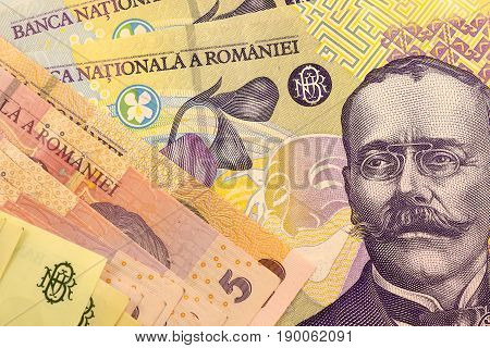 Close up Romanian currency note, LEI or LEU, Romania