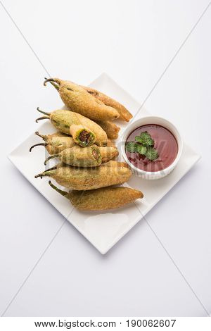 Stuffed Chilli Pakora or mirchi pakoda or mirchi vada, An extremely delicious and mouth watering snack of Pakistani & Indian People