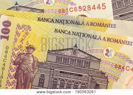 Close up Romanian currency note, LEI or LEU, Romania