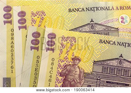 Close up Romanian currency note, LEI or LEU, Romania