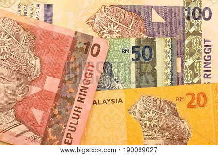 Close up Malaysia Ringgit currency note MYR