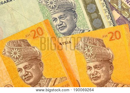 Close up Malaysia Ringgit currency note MYR