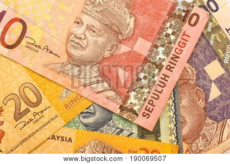 Close up Malaysia Ringgit currency note MYR