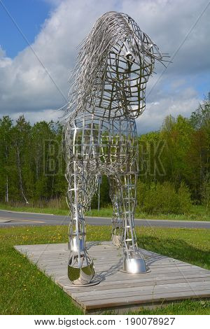 BROMONT QUEBEC CANADA 06 21 17:  By Mathieu Isabelle new statue in Bromont. The home of the Parc equestre Olympique de Bromont, equestrian olympic park.