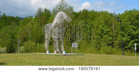 BROMONT QUEBEC CANADA 06 21 17:  By Mathieu Isabelle new statue in Bromont. The home of the Parc equestre Olympique de Bromont, equestrian olympic park.