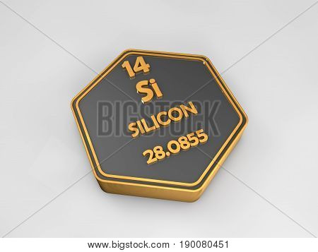 Silicon - Si - chemical element periodic table hexagonal shape 3d illustration