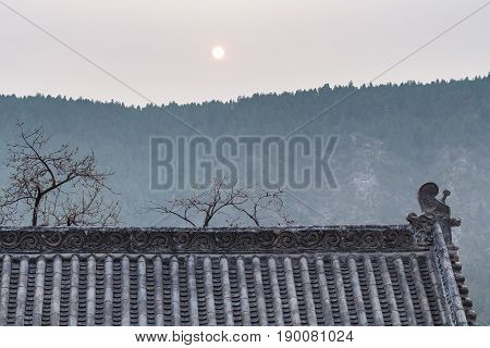 Sun Over Roof Of Pagoda On East Hill In Longmen