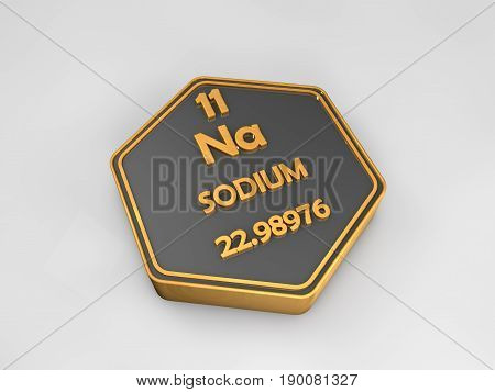 Sodium - Na - chemical element periodic table hexagonal shape 3d illustration