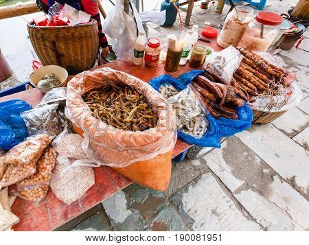 Stall With Local Products On Market In Chengyang