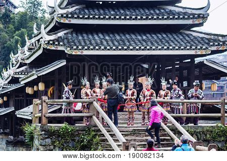 Dong People In Culture Show On Chengyang Bridge