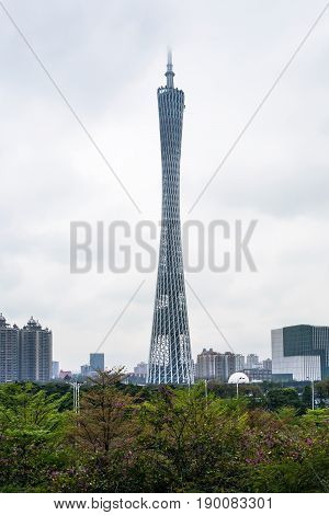 View Of Guangzhou (canton) Tower In Cloudy Day