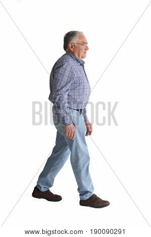 Full portrait walking on a white background