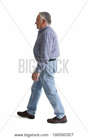 Full portrait walking on a white background