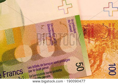 Close up Swiss francs currency note CHF