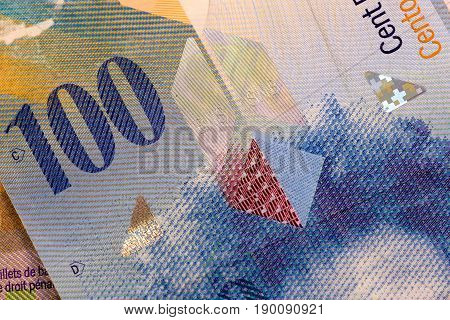 Close up Swiss francs currency note CHF