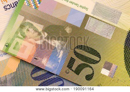 Close up Swiss francs currency note CHF