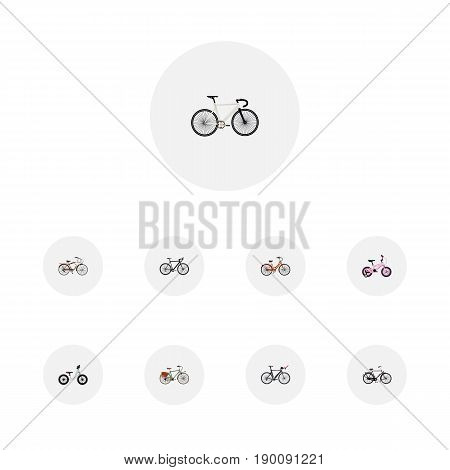 Realistic Training Vehicle, Road Velocity, Cyclocross Drive And Other Vector Elements. Set Of Bike Realistic Symbols Also Includes Childlike, Triathlon, Bicycle Objects.