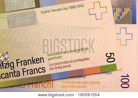Close up Swiss francs currency note CHF