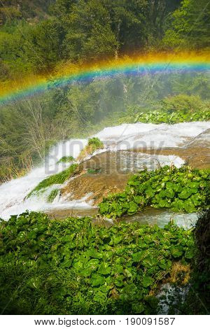 Raimbow over Marmore's waterfalls in Umbria Italy