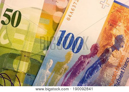 Close up Swiss francs currency note CHF