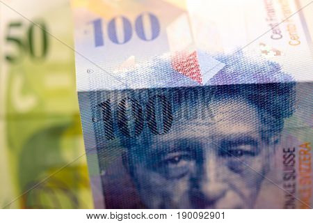 Close up Swiss francs currency note CHF