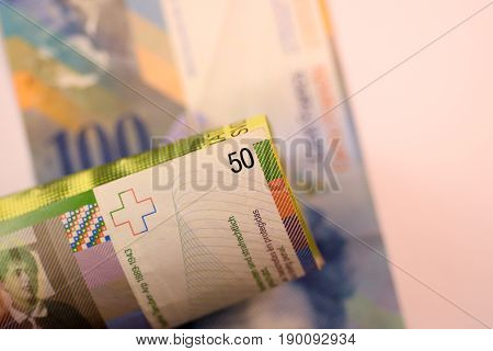 Close up Swiss francs currency note CHF