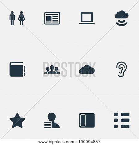 Vector Illustration Set Of Simple Network Icons. Elements Listen, Company Number, Web Cloud And Other Synonyms Cloud, List And Group.