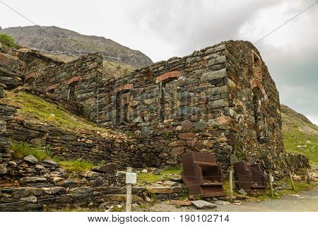 On Snowdon with ruins of the Brittania Copper Mine. Snowdonia Wales United Kingdom.