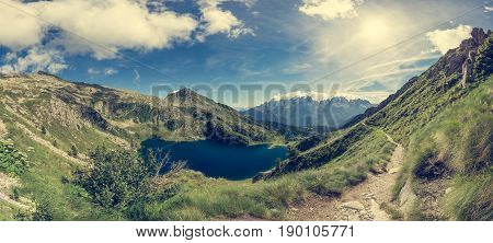 Glacier mountain lake in Brenta Dolomites. Lago Ritorto of the 5 Laghi trek.